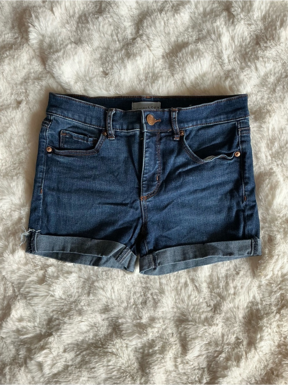 LOFT Dark Blue Denim Roll-Cuff Shorts
